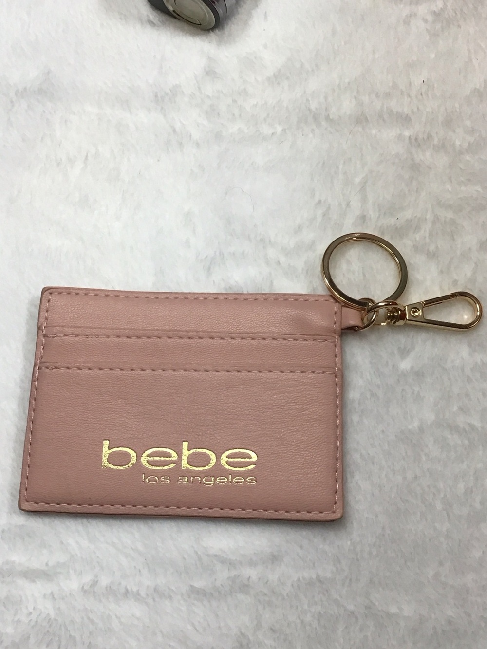 bebe Pink Cardholder Key Ring with Gold Hardware